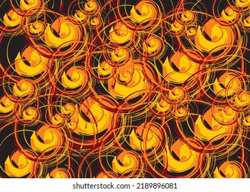 Spiral vibrant background in orange-black tonality for decorations or prints. Bright seamless repeat pattern for poster, fashion, scrapbooking, wallpaper, interior or festival sollution, fabrics, etc.
