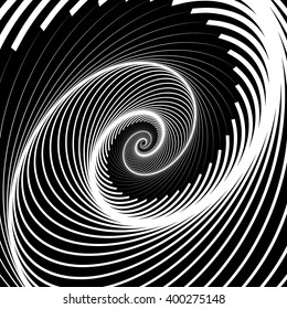 Spiral, volute background - Rotating radiating, concentric ellipse, oval shapes. Black and white pattern.