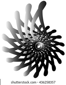 Spiral volute, snail shape, element. Rotating, twirling abstract monochrome illustration. Circular curlicue, twisting lines.