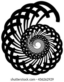 Spiral volute, snail shape, element. Rotating, twirling abstract monochrome illustration. Circular curlicue, twisting lines.