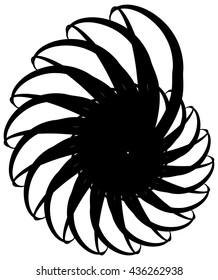 Spiral volute, snail shape, element. Rotating, twirling abstract monochrome illustration. Circular curlicue, twisting lines.