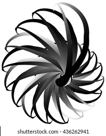 Spiral volute, snail shape, element. Rotating, twirly abstract monochrome vector illustration. Circular curlicue, twisting lines.