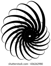 Spiral volute, snail shape, element. Rotating, twirly abstract monochrome vector illustration. Circular curlicue, twisting lines.