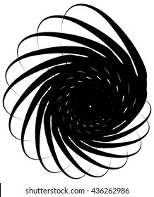 Spiral volute, snail shape, element. Rotating, twirling abstract monochrome illustration. Circular curlicue, twisting lines.