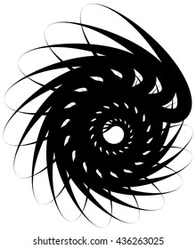 Spiral volute, snail shape, element. Rotating, twirly abstract monochrome vector illustration. Circular curlicue, twisting lines.