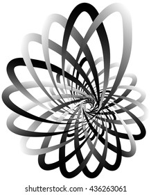 Spiral volute, snail shape, element. Rotating, twirling abstract monochrome illustration. Circular curlicue, twisting lines.