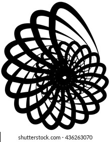 Spiral volute, snail shape, element. Rotating, twirly abstract monochrome vector illustration. Circular curlicue, twisting lines.