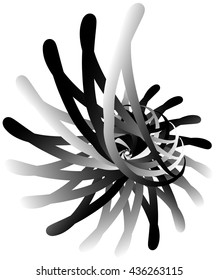 Spiral volute, snail shape, element. Rotating, twirling abstract monochrome illustration. Circular curlicue, twisting lines.