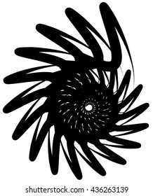 Spiral volute, snail shape, element. Rotating, twirling abstract monochrome illustration. Circular curlicue, twisting lines.