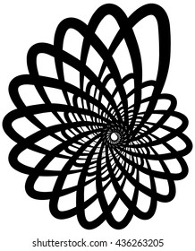 Spiral volute, snail shape, element. Rotating, twirling abstract monochrome illustration. Circular curlicue, twisting lines.