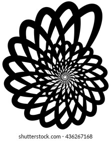 Spiral volute, snail shape, element. Rotating, twirly abstract monochrome vector illustration. Circular curlicue, twisting lines.