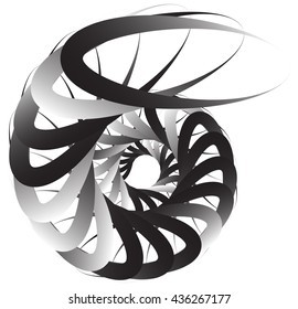 Spiral volute, snail shape, element. Rotating, twirly abstract monochrome vector illustration. Circular curlicue, twisting lines.