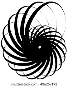 Spiral volute, snail shape, element. Rotating, twirly abstract monochrome vector illustration. Circular curlicue, twisting lines.