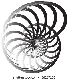 Spiral volute, snail shape, element. Rotating, twirly abstract monochrome vector illustration. Circular curlicue, twisting lines.