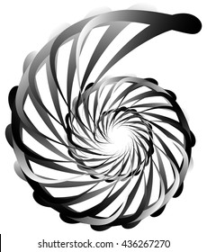 Spiral volute, snail shape, element. Rotating, twirly abstract monochrome vector illustration. Circular curlicue, twisting lines.
