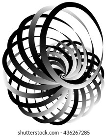Spiral volute, snail shape, element. Rotating, twirly abstract monochrome vector illustration. Circular curlicue, twisting lines.