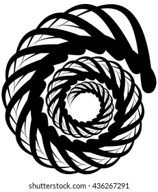 Spiral volute, snail shape, element. Rotating, twirly abstract monochrome vector illustration. Circular curlicue, twisting lines.