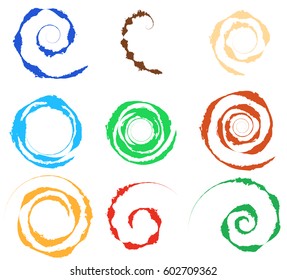Spiral, vortex element set. 9 different circular shapes. Spiral set.