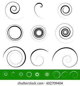Spiral, vortex element set. 9 different circular shapes. Spiral set.