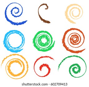 Spiral, vortex element set. 9 different circular shapes. Spiral set.