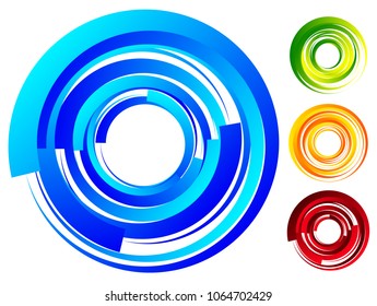 Spiral, vortex elements. Swirl, twirl shape on white