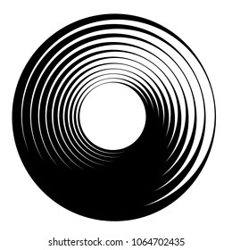 Spiral, vortex elements. Swirl, twirl shape on white