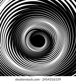 Spiral Vortex Movement Design. Abstract Textured Black and White Background. Vector Art.