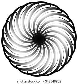 Spiral, vortex, swirl or twirl abstract monochrome graphic. Vector.