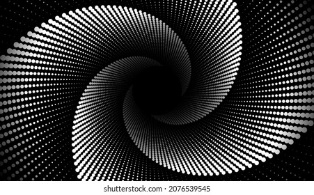 Spiral wave from dots. Spinning dotted halftone vector spiral. Hypnotic psychedelic background.