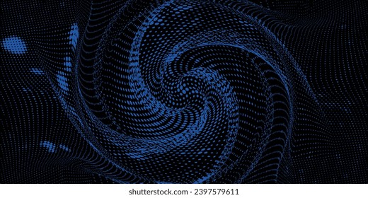 Spiral wave from dots. Spinning dotted halftone vector spiral. Hypnotic psychedelic background.