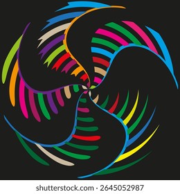 Spiral wave pattern. Dynamic swirl design. Vector flowing motion. Colorful curved lines.