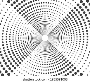 Spiral wave rhythm dynamic. Abstract swirl form with dots. Design spiral background. Vector illustration