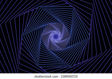 Spiral wave rhythm line dynamic abstract vector illustrator background. Circular geometry design element. Digital wireframe 3D tunnel grid or wormhole for website design,  social media cover, header