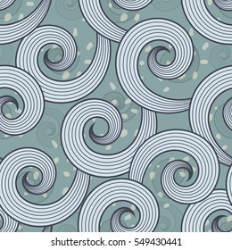 Spiral wave seamless vector pattern in a bluish green background