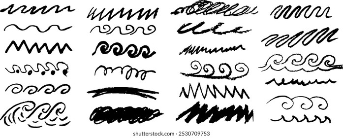 Spiral and waves free hand draw, Beautiful blue colors. graphic isolated elements.Doodle