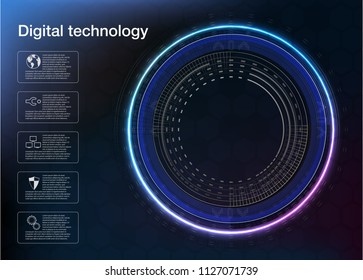 Spiral whirlpool data flow circulation, neon, dark, ultraviolet, 	
abstract background. Vector Illustration.