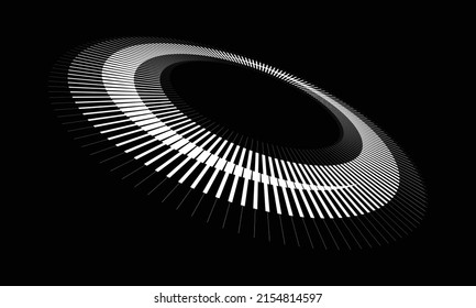 Spiral with white lines as dynamic abstract vector background or logo or icon. Yin and Yang symbol. Hypnotic illustration with perspective on black background.
