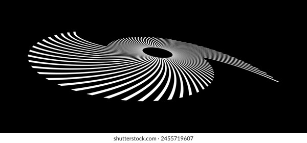 Spiral with white lines as dynamic abstract vector background or logo or icon. Abstract background with lines in circle. Artistic illustration with perspective on black background.