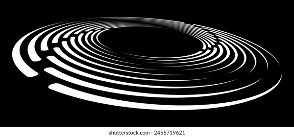 Spiral with white lines as dynamic abstract vector background or logo or icon. Abstract background with lines in circle. Artistic illustration with perspective on black background.