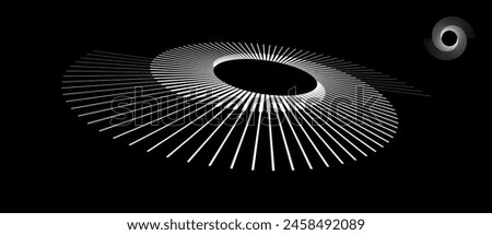 Spiral with white lines as dynamic abstract vector background or logo or icon. Abstract background with lines in circle. Artistic illustration with perspective on black background.