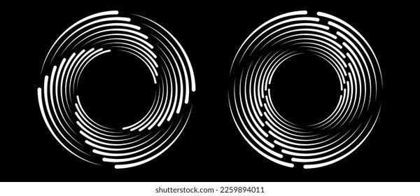 Spiral with white speed lines as dynamic abstract vector background or logo or icon. Artistic illustration on black background.