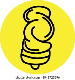 Spiral yellow lightbulb, illustration, vector on a white background
