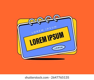 Página de cartão ou notebook com flashcard em espiral com vetor de ilustração de desenho animado de texto de espaço reservado para uso de modelos, maquetes de marca, visuais educativos