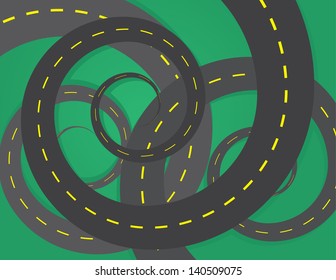 Spiraled roads on top of one another 