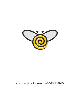 Spiraling bee illustration with outlined wings