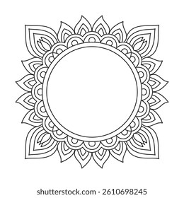 Spiraling Floral Waves Mandala in Black and White Coloring Book Page