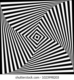 Spiraling squares in black and white, op art background