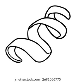 Espiralando tangerina casca fita ilustração vetorial com contornos pretos em negrito em um fundo branco.