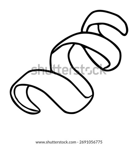 Spiraling tangerine peel ribbon vector illustration with bold black outlines on a white background.