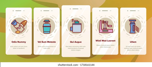 Spiralizer Kitchenware Onboarding Icons Set Vector. Spiralizer Kitchen Utensil For Slicing And Cutting, Meat Grinder And Grater Illustrations